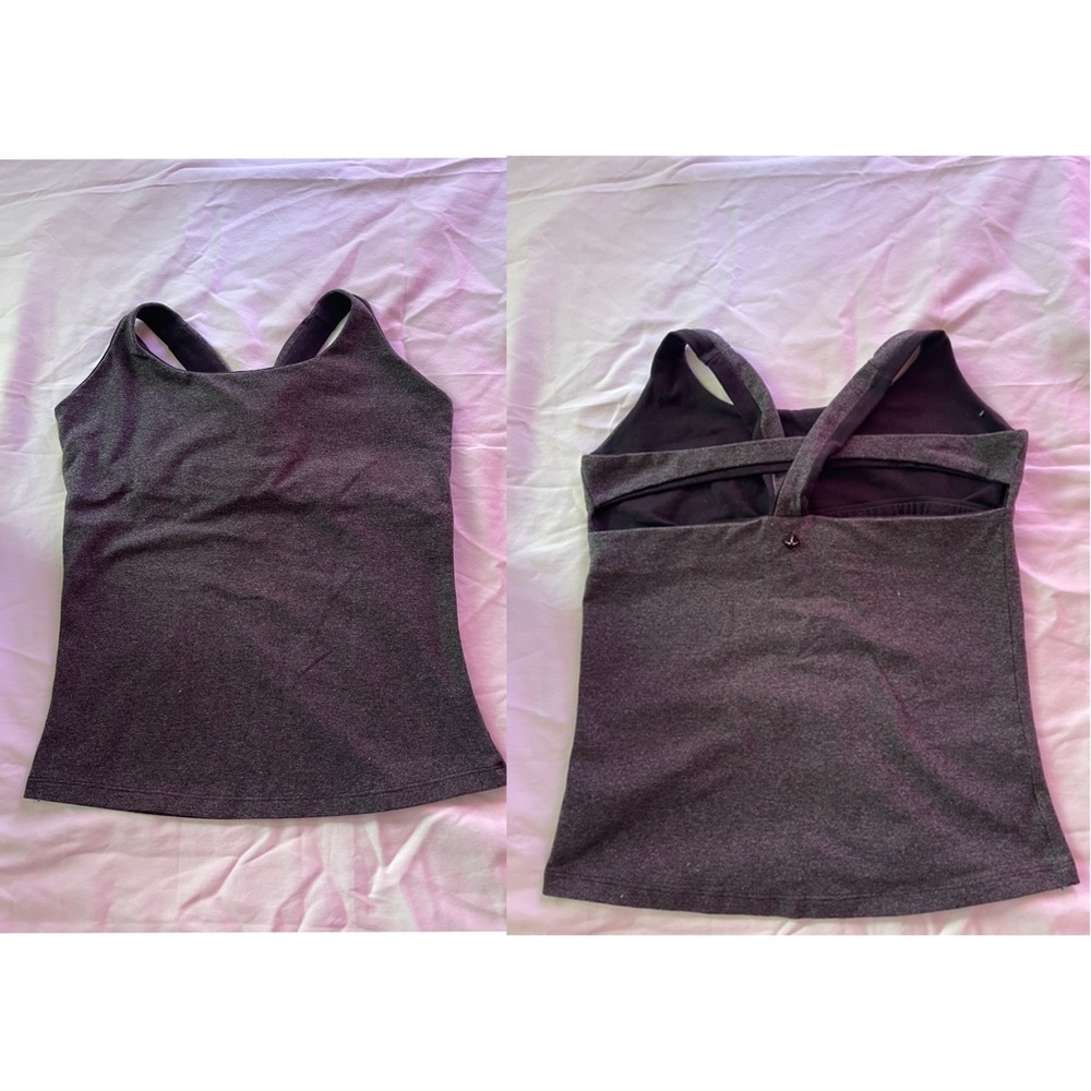 prAna gray built in bra criss cross back workout tank